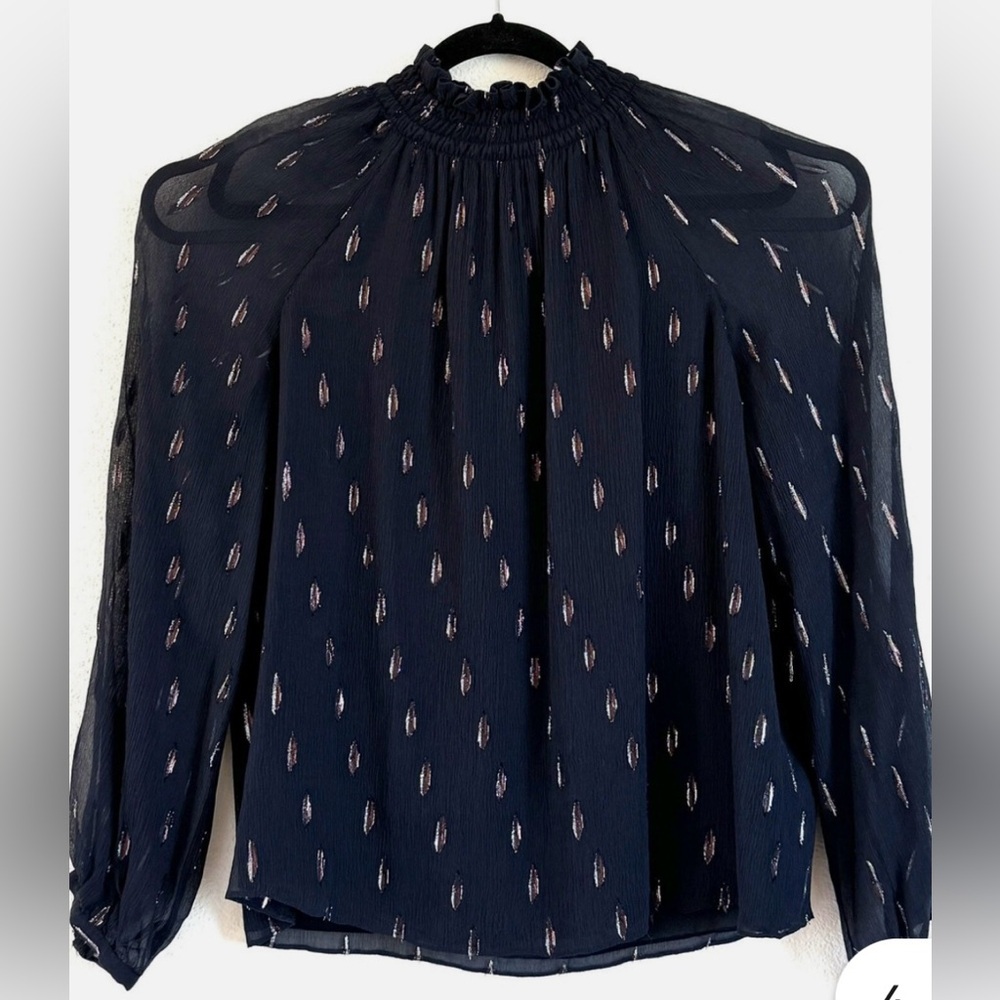 Rebecca Taylor Navy Blouse with Delicate Pattern